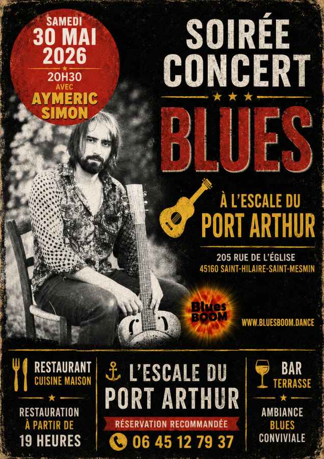 Samedi 30 mai 2026 Soirée concert blues avec Aymeric SIMON