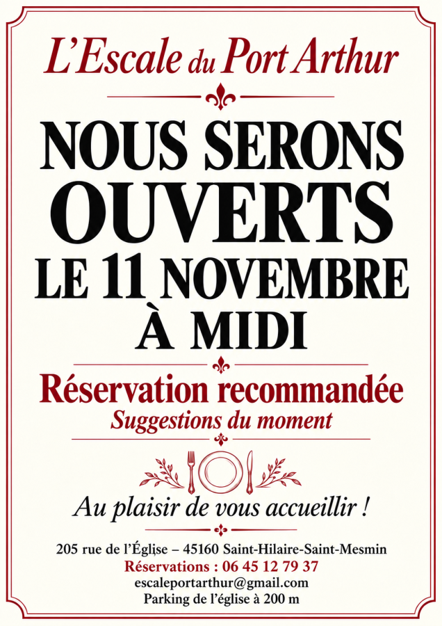 Ouverture du 11 novembre 2026