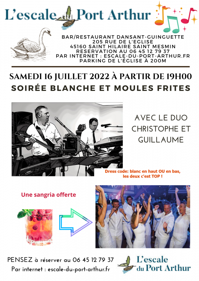 Soirée blanche et moules frites le 16 juillet 2022 